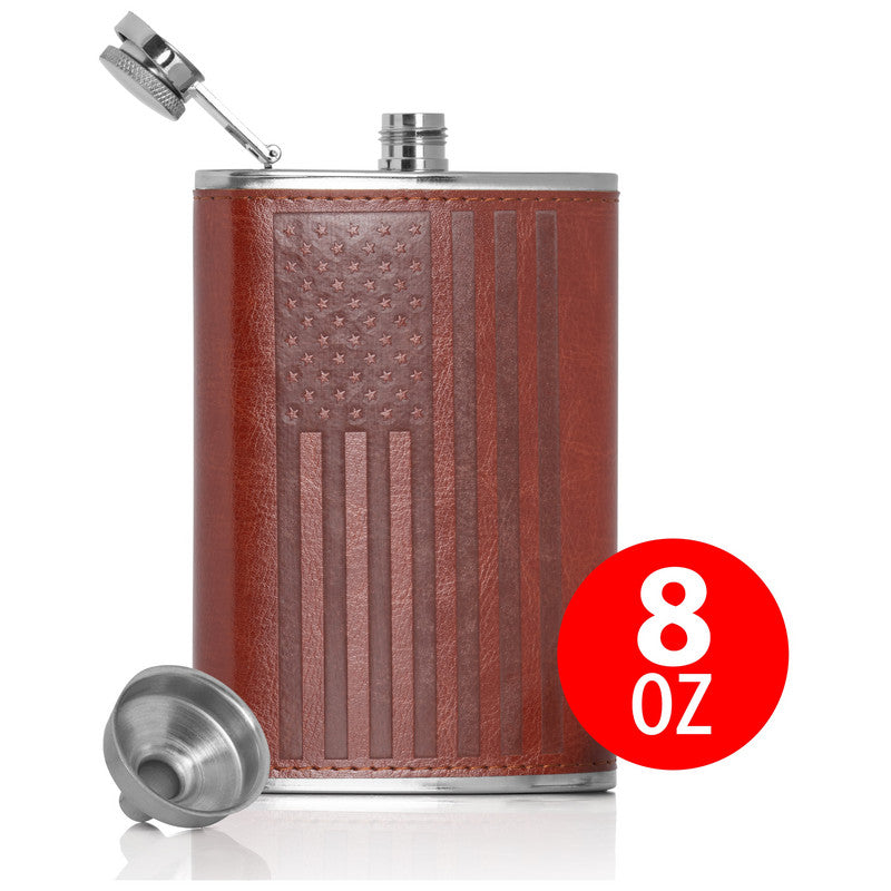 8OZ S.S. FLASK W/FLAG WRAP
