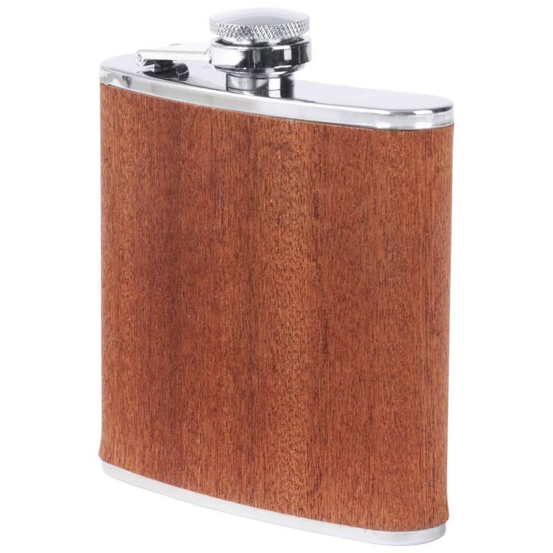 6OZ SS FLASK W REAL WOOD WRAP